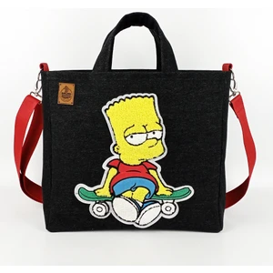 Bart Simpson Tasarım  Büyük Boy Antrasit Rengi Kot Tote Çanta