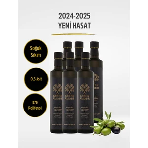 Green Amour Yeni hasat, Soğuk Sıkım, 0,3 Asit, 370 Polifenol, 6 adet 500 ml  Naturel Sızma Zeytinyağı