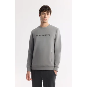 Avva Erkek Gri Bisiklet Yaka Baskılı Bi-Stretch İnterlok Regular Fit Sweatshirt A51Y1208