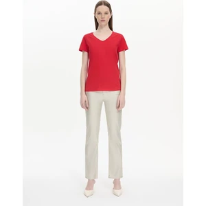 Kadın  Kısa Kollu Basıc V Yaka Regular Kırmızı T-shırt