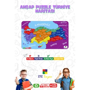 212TOYZZ  Ahşap Türkiye Iller Haritası Puzzle, Eğitici Ülkemizi Tanıyalım Yapboz