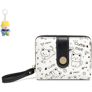Runxi Life Hall Sevimli Kedi Basit Cüzdan Kadın Kısa Katlanır Öğrenci Cüzdanı Değişim Kartı Tutucu (Yurt Dışından)