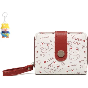 Runxi Life Hall Sevimli Kedi Basit Cüzdan Kadın Kısa Katlanır Öğrenci Cüzdanı Değişim Kartı Tutucu (Yurt Dışından)