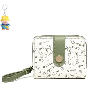 Runxi Life Hall Sevimli Kedi Basit Cüzdan Kadın Kısa Katlanır Öğrenci Cüzdanı Değişim Kartı Tutucu (Yurt Dışından)