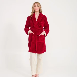 Kadın Welsoft Şal Yaka Bordo Polar Kadın Sabahlık