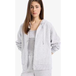 Relax Fit Kapüşonlu Cepli Basic Düz Fermuarlı Sweatshirt C1809AX25SP