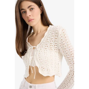 Regular Fit V Yaka Bağlamalı Kroşe Triko Hırka E7134AX25SM