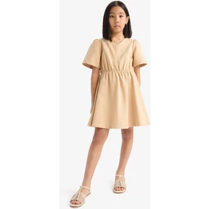 Kız Çocuk Standart Fit V Yaka Gabardin Kısa Kollu Elbise E2645A825SM