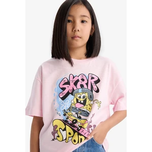 Kız Çocuk SpongeBob Oversize Geniş Kalıp Bisiklet Yaka Kısa Kollu Tişört D8830A825SP