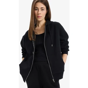 Siyah Okula Dönüş Relax Fit Kapüşonlu Kalın Basic Düz Cepli Fermuarlı Sweatshirt D8717AX24WN