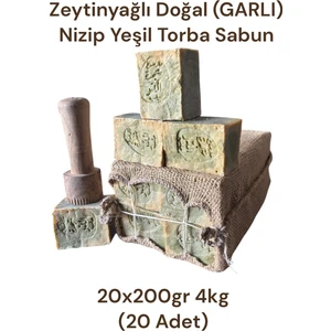 Zeytinyağlı Doğal (Garlı) Prina Nizip Yeşil Torba Sabun 20X200GR 4kg (20 Adet)