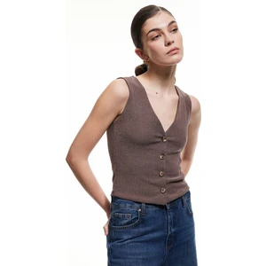 Slim Fit Kolsuz Düğmeli V Yaka Yelek