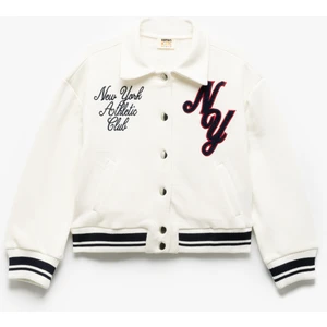 Aplike Detaylı Uzun Kollu Renk Bloklu Polo Yaka Kolej Ceket