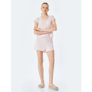 Kalpli Pamuklu Kadın Şortlu Pijama Takımı