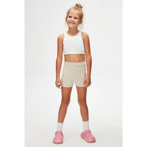 Koyu Bej Melanj Basic Kız Çocuk Dans Şort