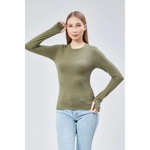 Basic Bisiklet Yaka Uzun Kollu Slim Fit Kadın Body T-Shirt