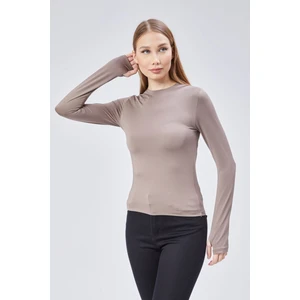 Basic Bisiklet Yaka Uzun Kollu Slim Fit Kadın Body T-Shirt