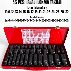 Ekinler El Aletleri 1/2 Havalı Uzun Kısa Siyah Darbeli Lokma Seti 35 Parça