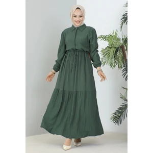 Lara Kumaş Yarım Düğmeli Kadın Elbise - Haki / E0121