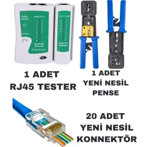 Yeni Nesil Ez RJ45 Sıkma Pensesi RJ11 RJ12 RJ45 Network Ağ Pense + Kablo Tester + 20 Adet Yeni Nesil Ez RJ45 Jack Konnektör Set Paket