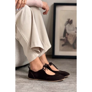 Nişantaşı Shoes Tokyo Kahve Süet Tek Bant Düz Taban Kadın Babet
