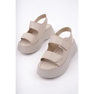 Nanshe Kalın Taban Çift Bantlı Cırtlı Günlük Kadın Sandalet