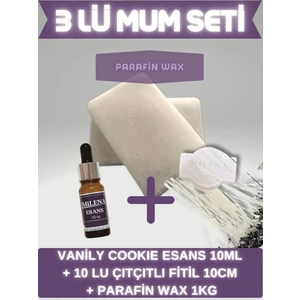 Miss Milena Kokulu Mum Yapım Seti Vanil Cookie (Vanilya-Kurabiye) Esans 10 ml + 10 Fitil + 1 kg Parafin Wax