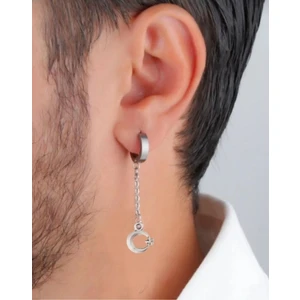 Çelik Ay Yıldız Sallantılı Halka Erkek Küpe