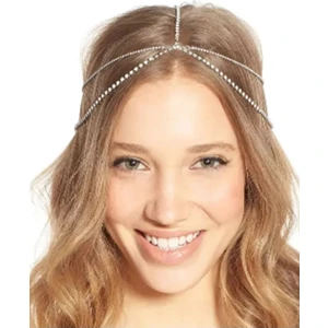 Kristal Taşlı Zincirli Saç Aksesuarı Gelin Tacı Nişan Nikâh Kına Tacı