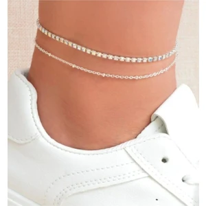 2'li Kristal Taşlı Ince Su Yolu Halhal