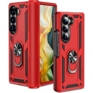 Samsung Galaxy Z Fold 6 Kılıf Magnetik Stand Olabilen Kamera Korumalı Kapak - Kırmızı