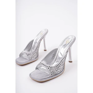 Puja Küt Burun Ince Topuklu Taşlı Kadın Topuklu Terlik