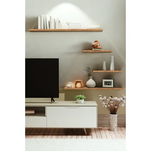 4lü 100  cm  80  cm  30  cm  Safir Meşe Mdf Uçan Gizli Bağlantı Dekoratif Duvar Rafı Kitaplık Tv Ünitesi