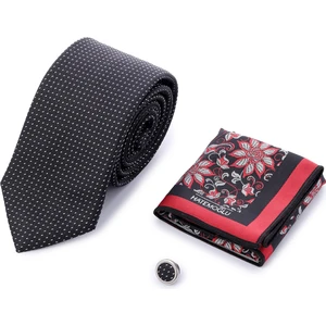 Siyah Kravat Mendil ve Yaka Rozeti 3'lü Set