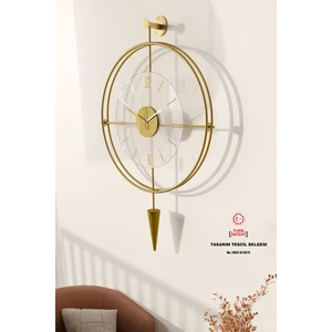 MetaQuartz Aksesuar(Büyük Boy - 50*90 cm)- Şeffaf Camlı Laclock Konik Serisi Gold - Modern Dekoratif Metal Duvar Saati