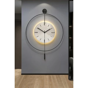 MetaQuartz Aksesuar (Orta Boy - 37*55 cm) Black Fred LED Kristal ABS GÖBEK- - Modern Dekoratif Metal Duvar Saati