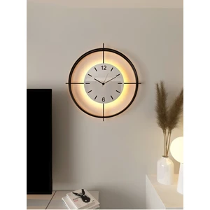 MetaQuartz Aksesuar(Büyük Boy - 55*55 cm) Siyah Deluxe Ledli(Pilli) - Beyaz Göbek - Modern Dekoratif Metal  Duvar Saati