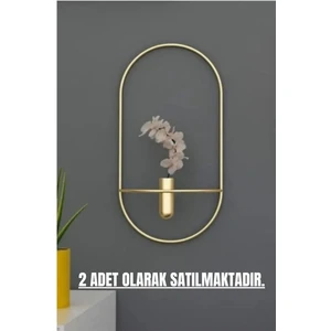 MetaQuartz Aksesuar2 Adet Gold Oval Çiçeklik , Modern Dekoratif Metal Duvar Çiçeklik