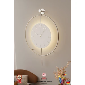 MetaQuartz Aksesuar(Büyük Boy - 50*75 cm) Mat Gümüş Kristal Seri -Pilli LED - , Modern Dekoratif Duvar Saati