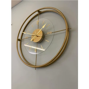 MetaQuartz Aksesuar(XXL-65*65 cm)Gold Çiftçember Camlı Seri - Özel Quartz Mekanizmalı - Modern Dekoratif Camlı Metal Duvar Saati