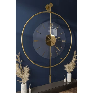 MetaQuartz Aksesuar(Büyük Boy - 50*75 cm)  Gold Luxry Şefaf Cam Quartz Mekanizmalı Metal Dekoratif Camlı Lüx Duvar Saati