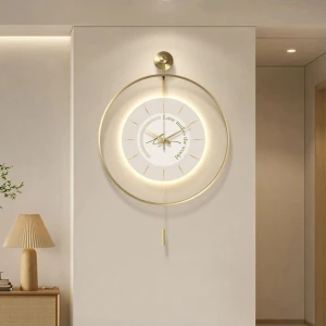 MetaQuartz Aksesuar(Büyük Boy - 50*75 cm) Timelles Love Gold Led'li , Modern Dekoratif Metal Duvar Saati