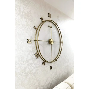 Roma Rakamlı Gold 80  cm  , Modern Dekoratif Metal Duvar Saati