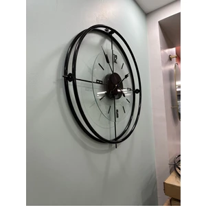 MetaQuartz Aksesuar(Büyük Boy-55*55 cm) Siyah Çiftçember Camlı Seri -(Qaurtz Mekanizmalı) Modern Dekoratif Camlı Metal Duvar Saati