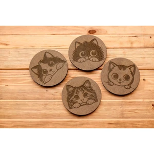 Sevimli Kedi Desenli Bardak Altlığı