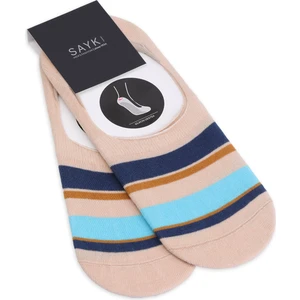 Bej Ikili Çizgili Pamuklu Babet Çorap