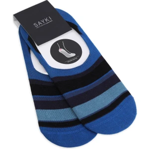 Mavi Ikili Çizgili Pamuklu Babet Çorap