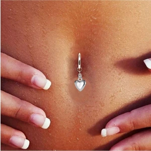 Deliksiz Kalp Sallantılı Fake Çelik Göbek Piercing