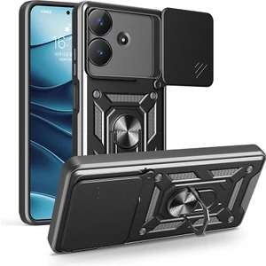 Realme Note 60 Kılıf Magnetik Stand Olabilen Kamera Korumalı Kapak - Siyah + Nano Ekran Koruyucu