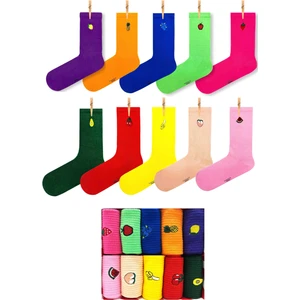 10'lu Nakışlı Meyveler Desenli Renkli Çorap Kutusu